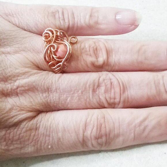 Unique & Eclectic! Wire Wrapped Copper Ring + Sea Sediment Jasper Bead - Sz 6.5! - Picture 3 of 6